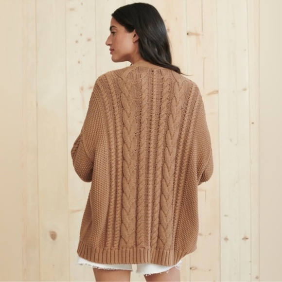 NWOT Jenni Kayne Cable Cardigan Sweater Oversized Dark Carmel Tan Brown XXS-S - Picture 7 of 9